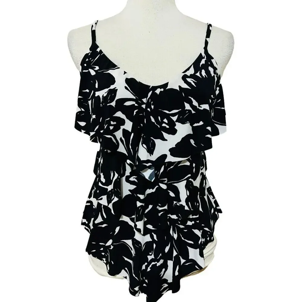 Magicsuit Magnolia Blossom Black White Rita Tankini Top Size 8